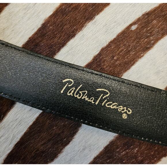 Vintage PALOMA PICASSO Black Leather Belt X Gold 1.5" Sz M/75 Made in Italy - Picture 5 of 10